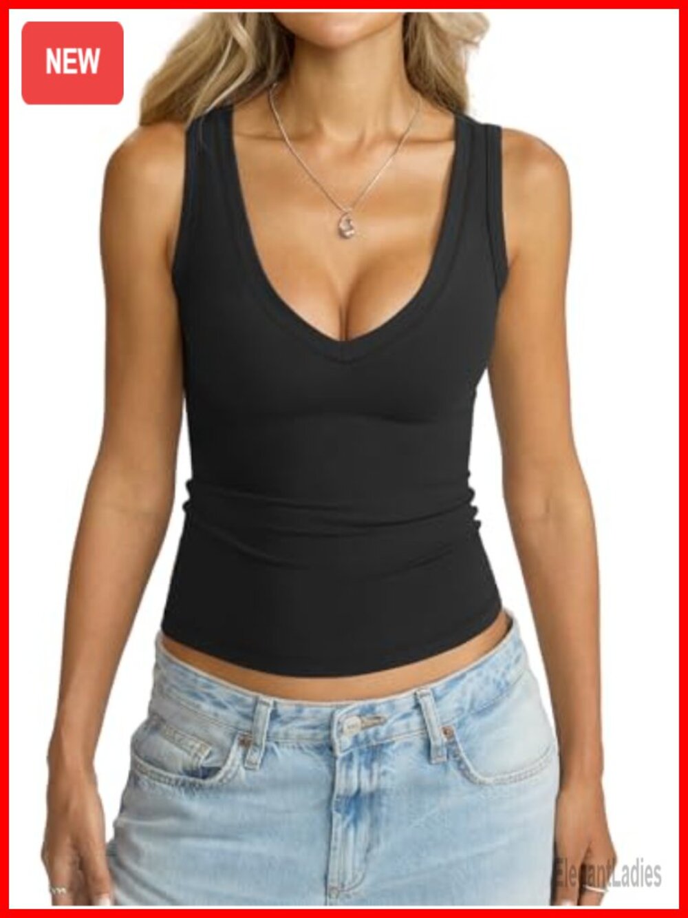 Womens Deep V Neck Sleeveless Tank Top Slim Fitted Stretch Casual Summer Shirt